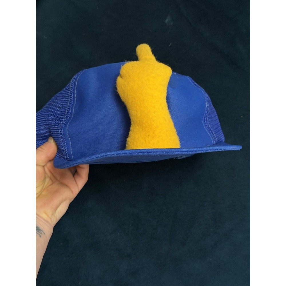 Vintage 80s Middle Finger Hat 3D Plush Blue Trucker Snapback Designer Award - Picture 2 of 12